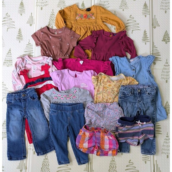 Other - Baby Girl Clothing 16 Pc Lot 12-24M Carter’s Gap Cat & Jack Dresses Jeans Outfit